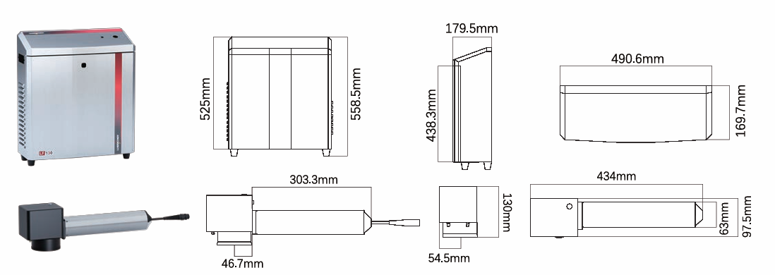 LF100 Fiber Laser dimension and technical reference diagram