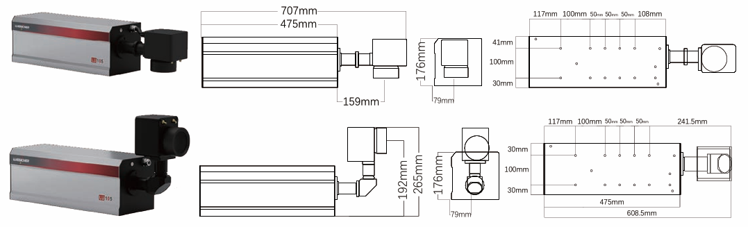 LU100 UV Laser dimension and technical reference diagram