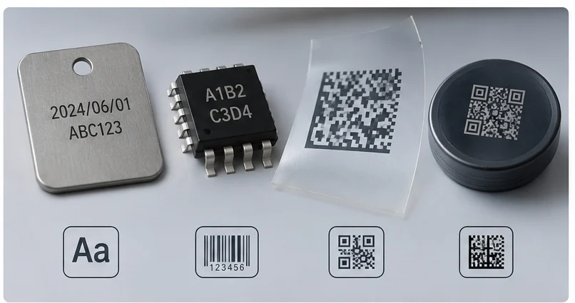 Industrial laser marking requirements for text, barcode, QR and DataMatrix codes