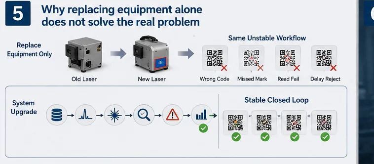 Comparison of equipment-only replacement with a stable closed-loop industrial marking upgrade