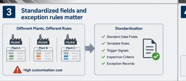 Standardized industrial marking data fields, template rules, trigger signals and exception records