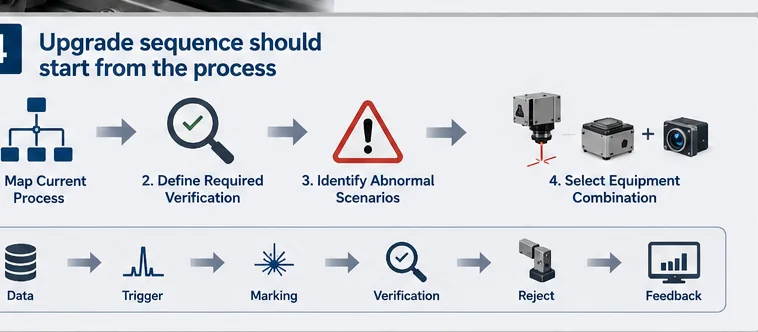 Industrial marking upgrade sequence beginning with process mapping and verification requirements