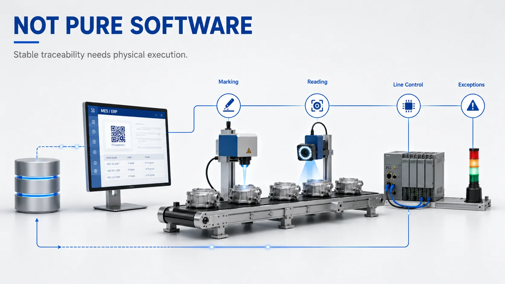 One-item-one-code traceability requires physical marking, reading, line control and exception handling
