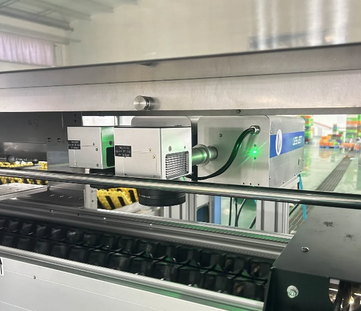 Side-position laser head integrated with an egg processing line